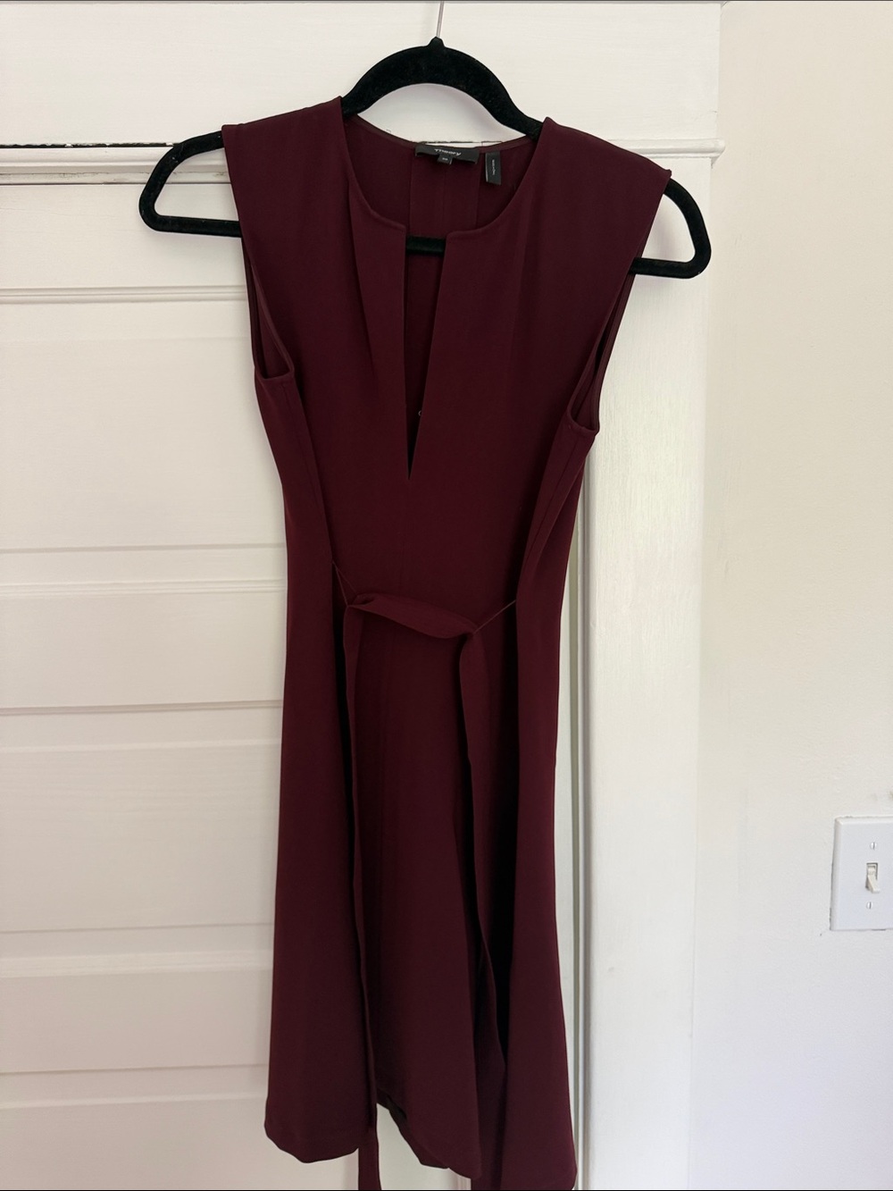 Theory Sleeveless Wine Red Tie-Waist Dress